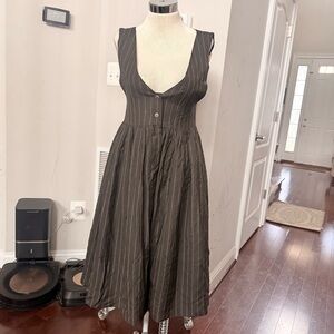 Vintage Japanese Tailored Pinstriped Pinafore Dress Sz S